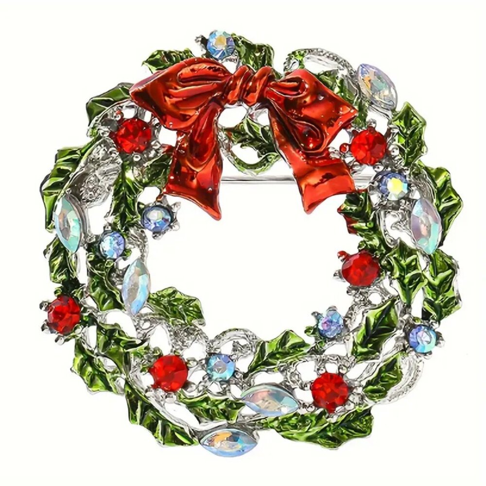 NWOT Christmas Wreath Brooch -  Festive Brooch with combo display case